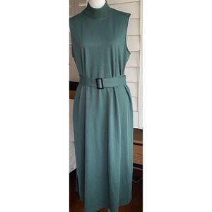 Prologue Mock Neck Belted Sleeveless Maxi Dress Green Size 2XL Pockets Side Slit